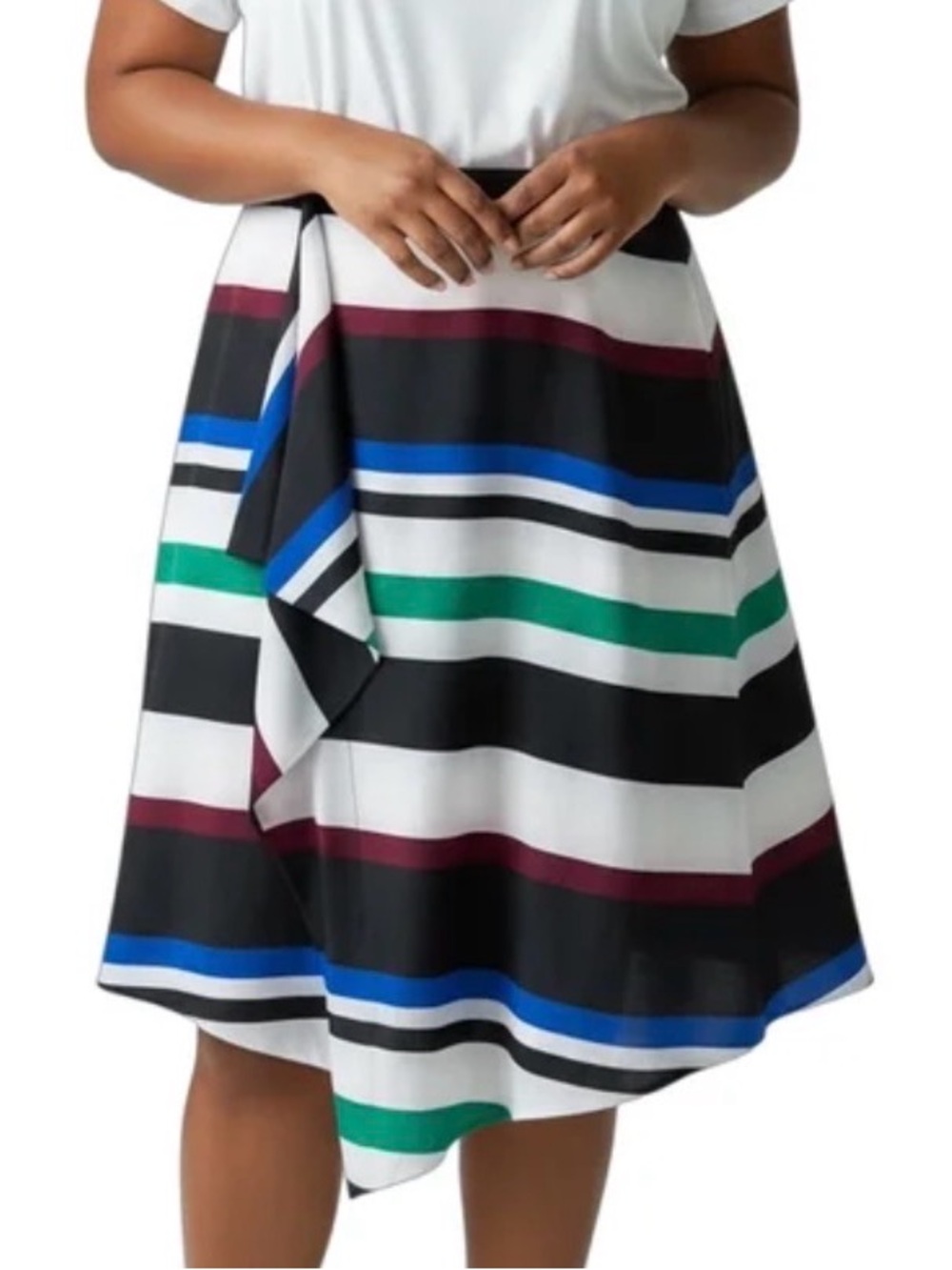 LANE BRYANT Woman’s Plus Size Stripped Maxi Skirt with Waterfall Front size 16
